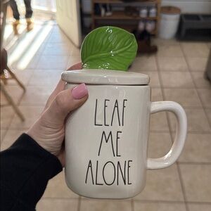 Rae Dunn Leaf Me Alone Mug with Green Leaf Lid